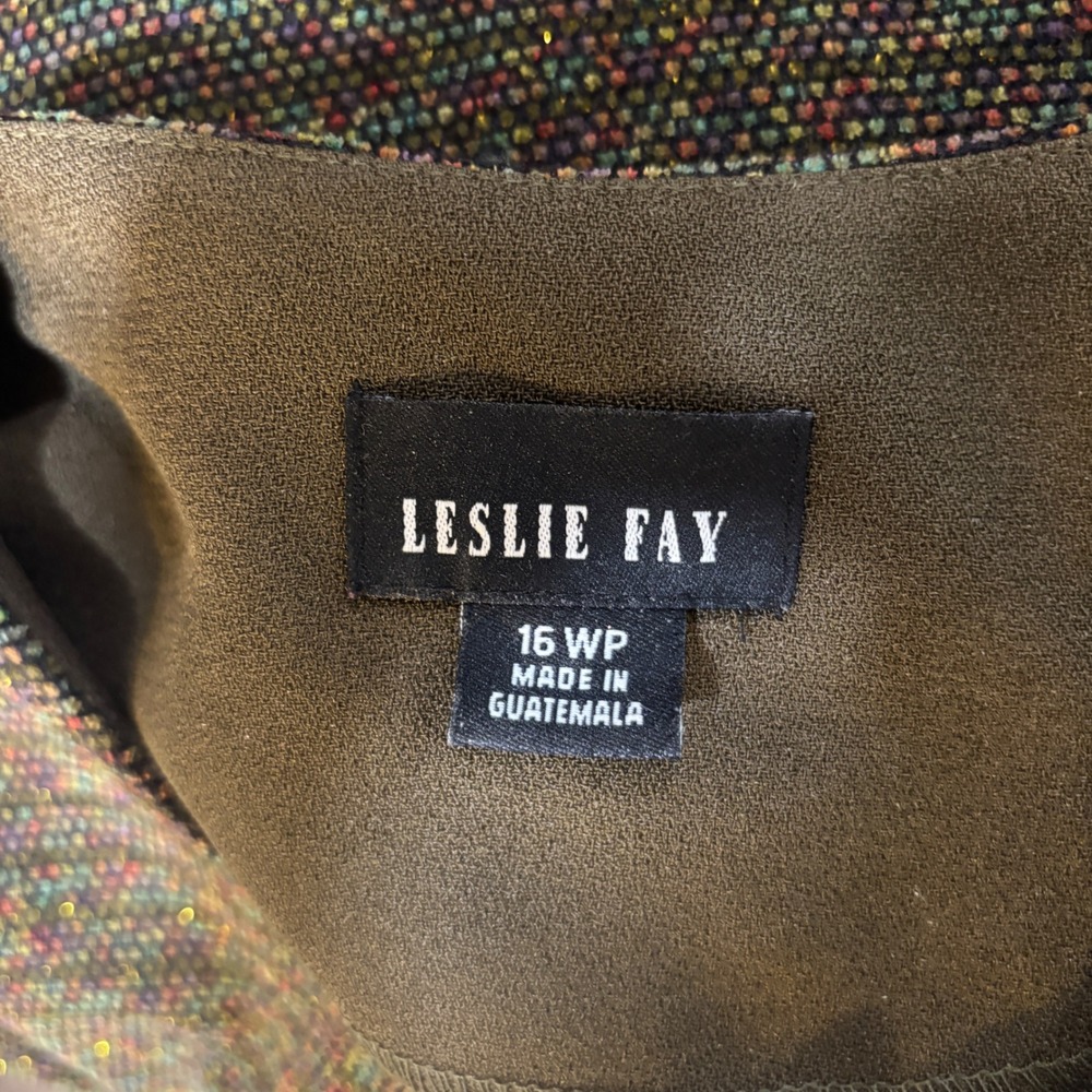 Leslie Fay Blazer Women 16WP Green Metallic Tweed Button Front Jacket Academia - Picture 3 of 13